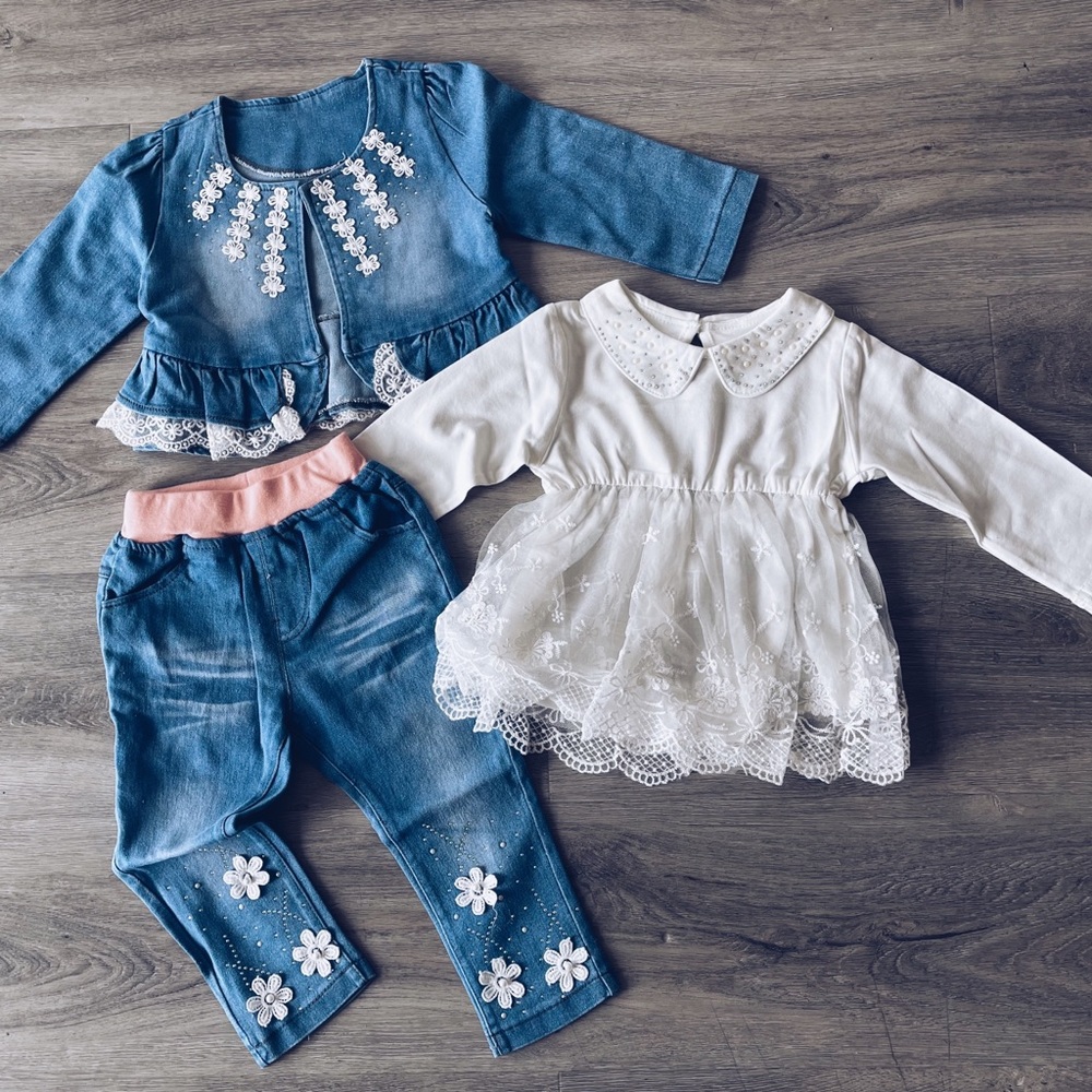 3 piece jean set in WHITE